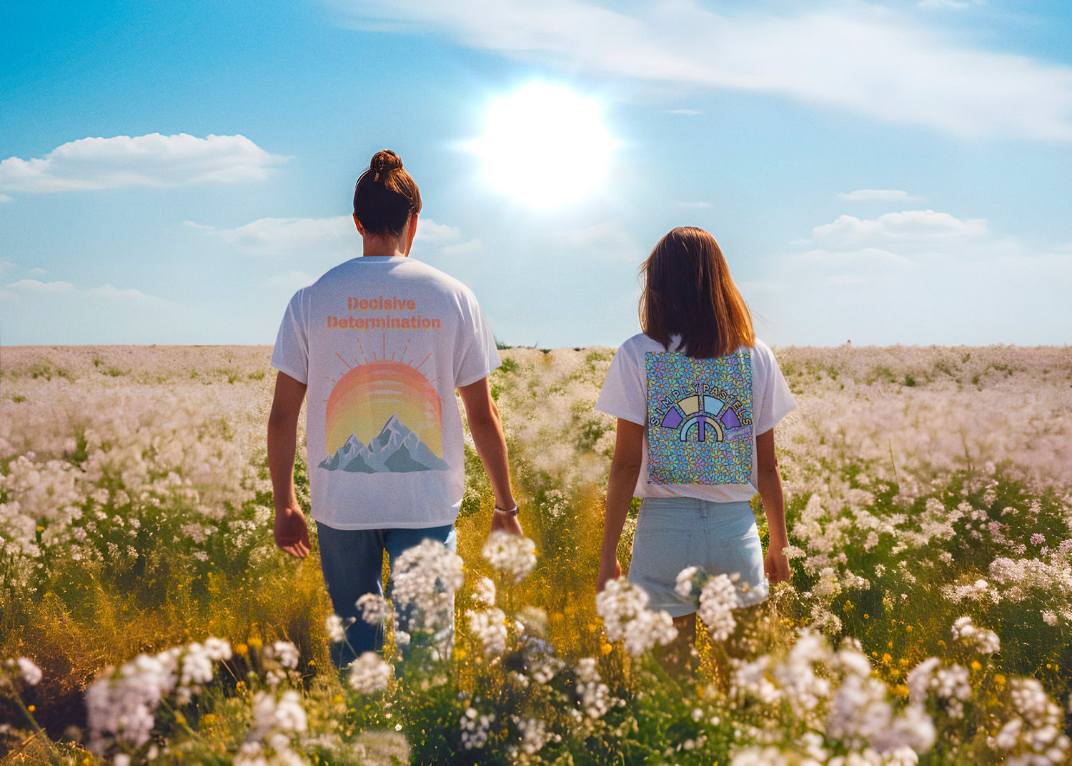 Visual poster of BoC Season 1, featuring the back view of Off-White Decisive Determination and Off-White Bloomlets pastel graphic designs by Simply Pastels, a UK-based premium ethical clothing brand.