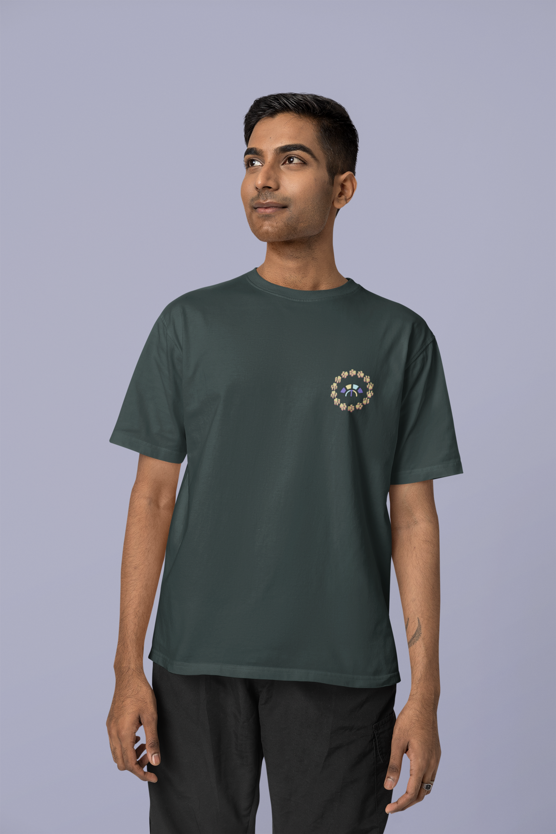 Front view of the black Firm Fortitude organic cotton t-shirt with a pastel graphic design, from Simply Pastels, a UK-based premium ethical clothing brand.
