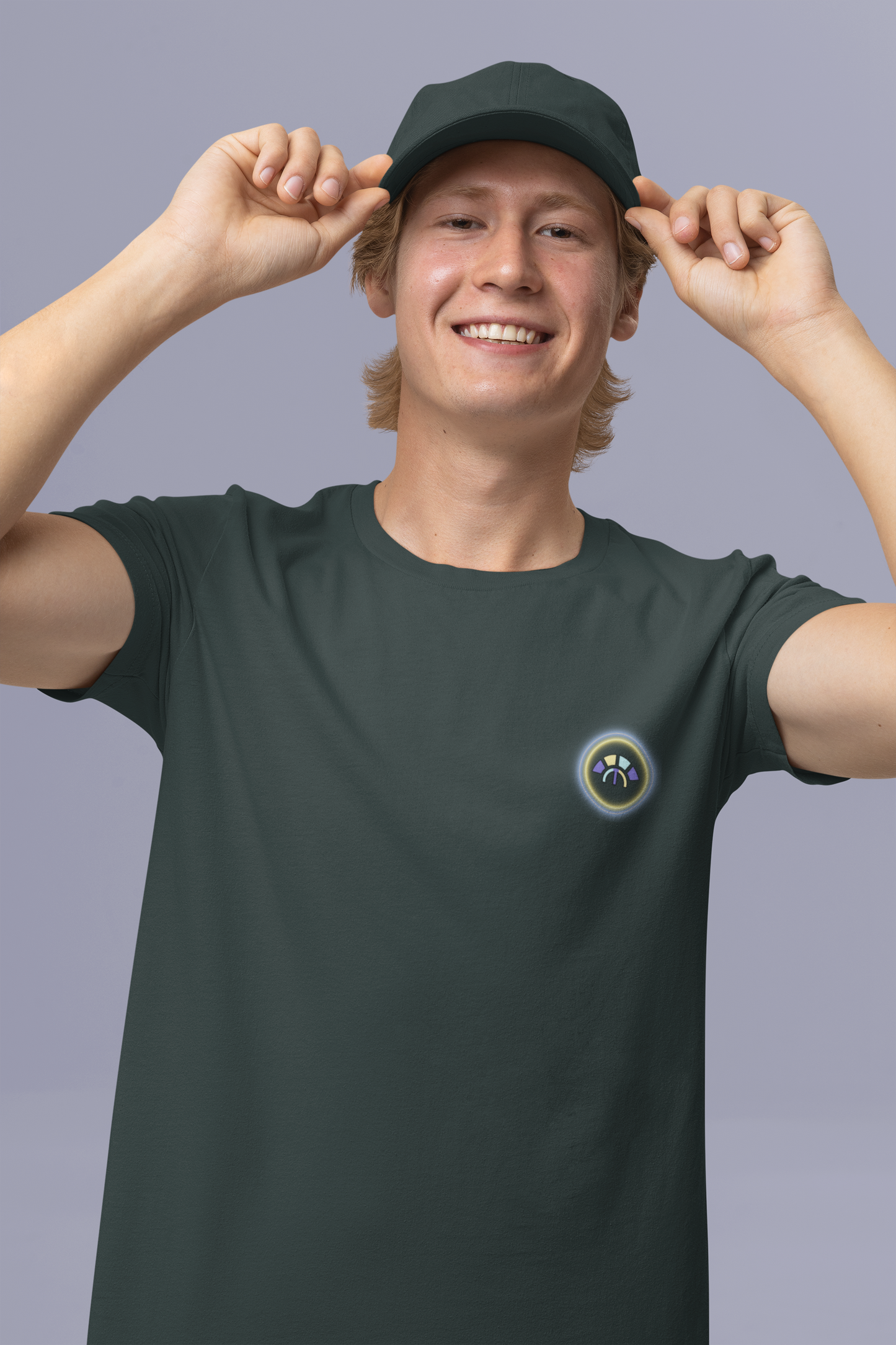 Front view of the black Limitless Levels cotton t-shirt with a pastel graphic design, from Simply Pastels, a UK-based premium ethical clothing brand.