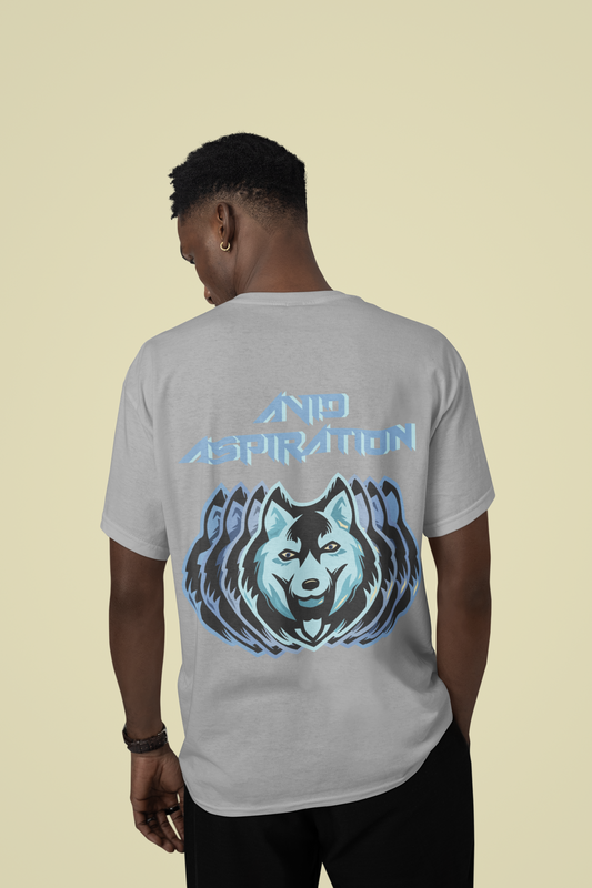 Back view of the heather grey Avid Aspiration organic cotton t-shirt with a pastel graphic design, from Simply Pastels, a UK-based premium ethical clothing brand.