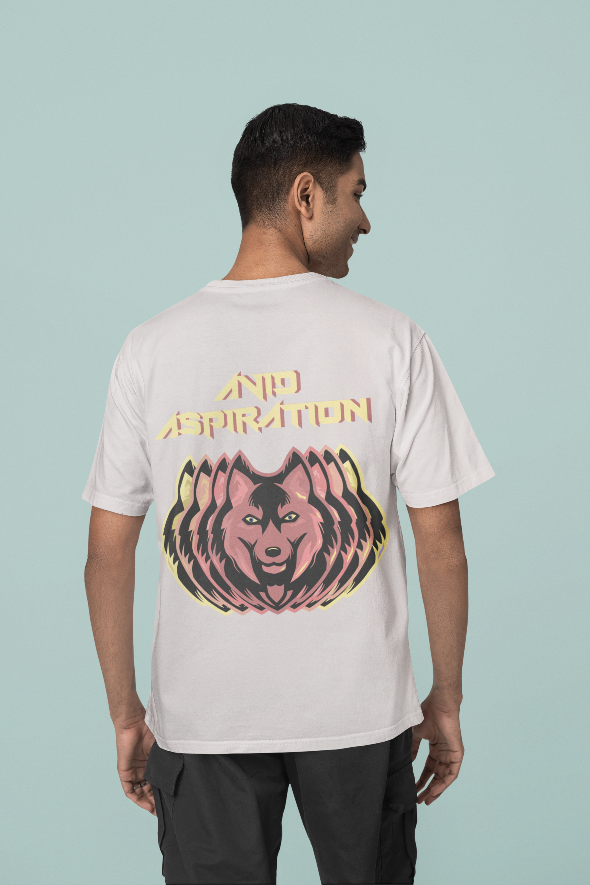 Back view of the off-white Avid Aspiration organic cotton t-shirt with a pastel graphic design, from Simply Pastels, a UK-based premium ethical clothing brand.