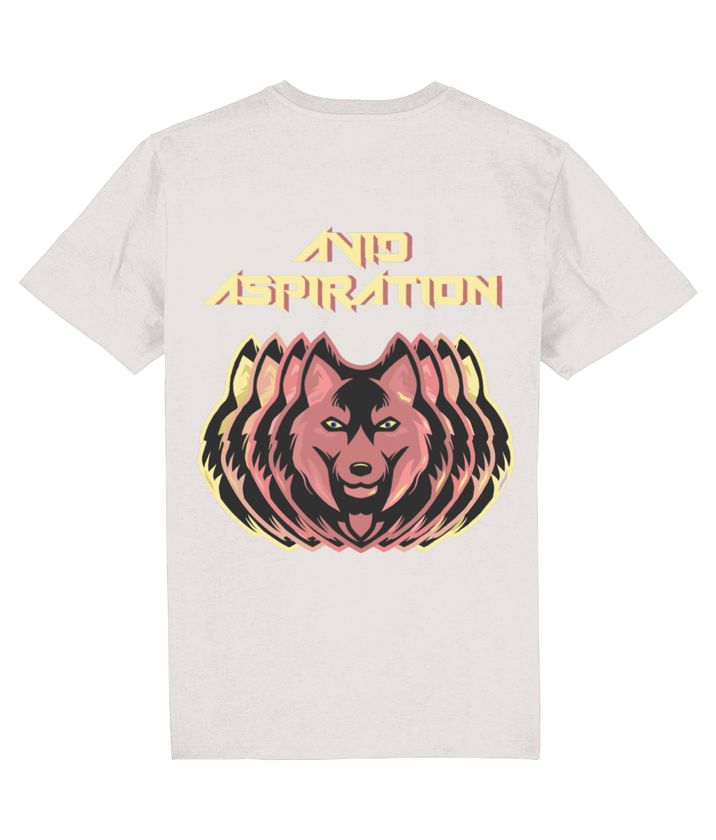 Back view of the off-white Avid Aspiration cotton t-shirt with a pastel graphic design, laid flat, from Simply Pastels, a UK-based premium ethical clothing brand.