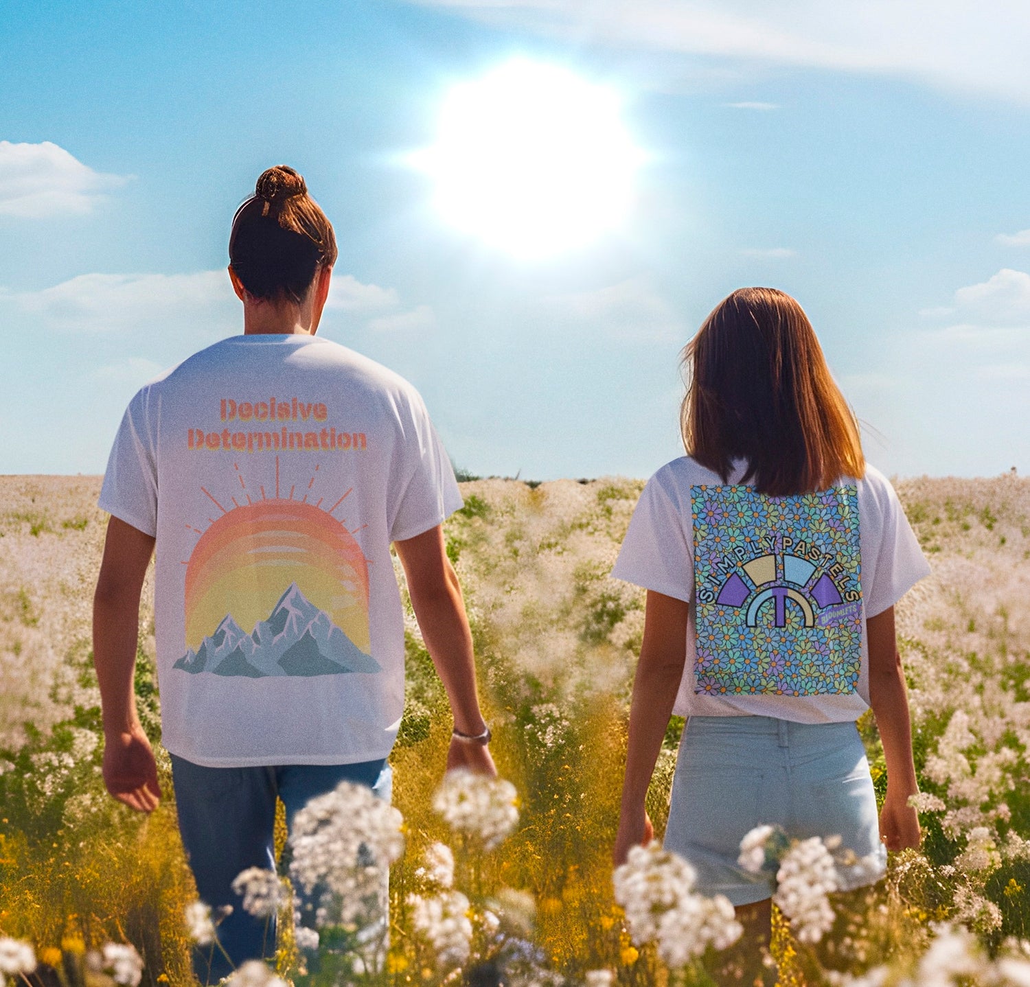 Square visual Poster of BoC Season 1, featuring the back view of Off-White Decisive Determination and Off-White Bloomlets pastel graphic designs by Simply Pastels, a UK-based premium ethical clothing brand.