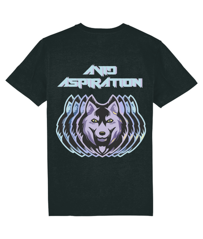 Back view of the black Avid Aspiration cotton t-shirt with a pastel graphic design, laid flat, from Simply Pastels, a UK-based premium ethical clothing brand.