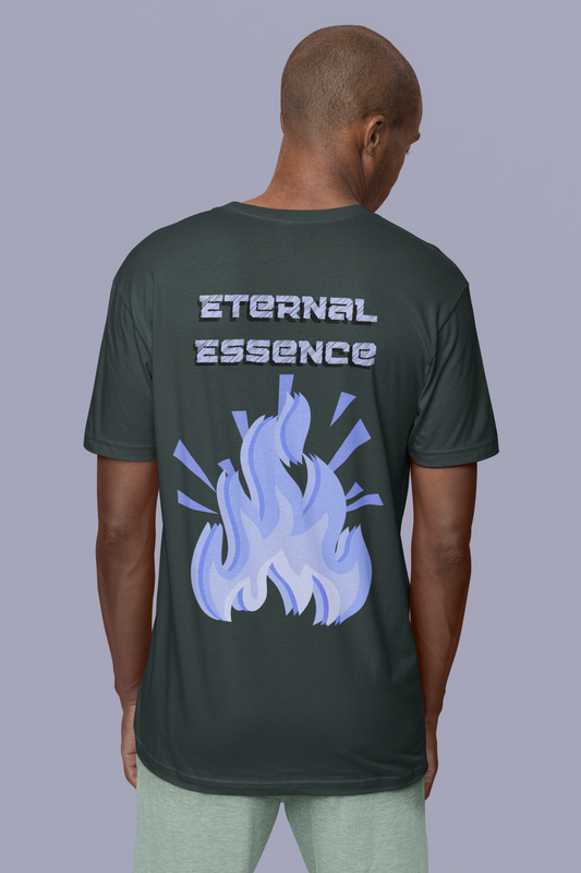 Back view of the black Eternal Essence cotton t-shirt with a pastel graphic design from Simply Pastels, a UK-based premium ethical clothing brand.