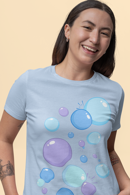 Front view of the blue soul Ethereal organic cotton t-shirt with a pastel graphic design, from Simply Pastels, a UK-based premium ethical clothing brand.