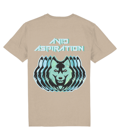 Back view of the desert dust Avid Aspiration  organic cotton t-shirt with a pastel graphic design, laid flat, from Simply Pastels, a UK-based premium ethical clothing brand.
