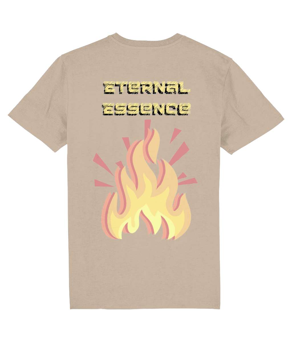 Back view of the desert dust Eternal Essence organic cotton t-shirt with a pastel graphic design, laid flat, from Simply Pastels, a UK-based premium ethical clothing brand.