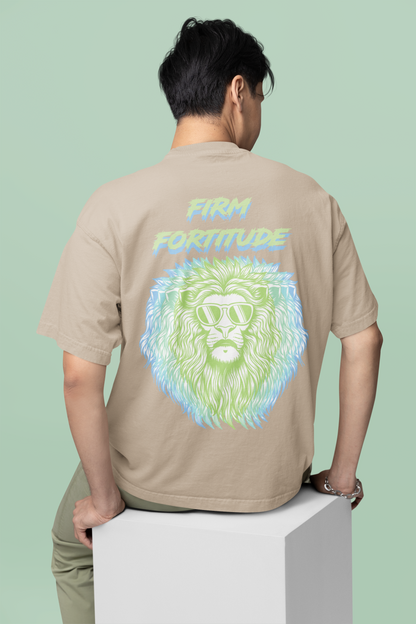 Back view of the desert dust Firm Fortitude organic cotton t-shirt with a pastel graphic design, from Simply Pastels, a UK-based premium ethical clothing brand.