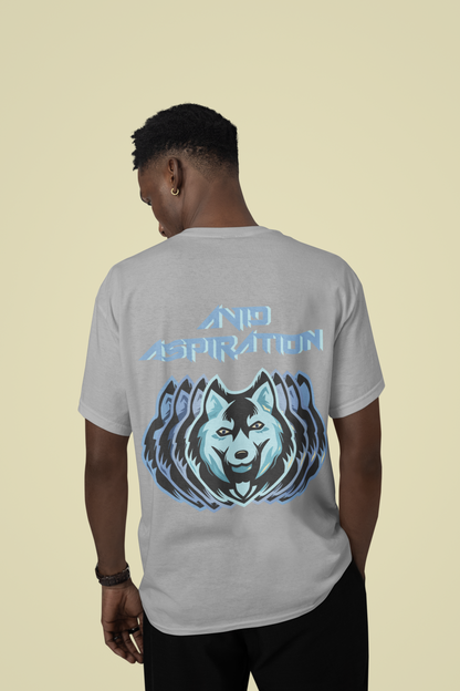 Back view of the heather grey Avid Aspiration organic cotton t-shirt with a pastel graphic design, from Simply Pastels, a UK-based premium ethical clothing brand.
