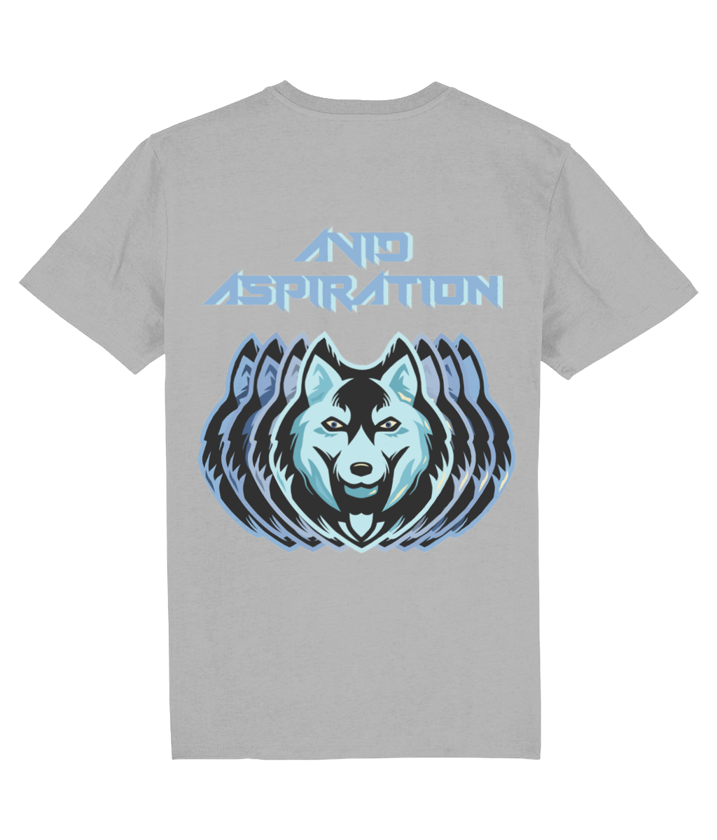 Black view of the heather grey Avid Aspiration organic cotton t-shirt with a pastel graphic design, laid flat, from Simply Pastels, a UK-based premium ethical clothing brand.