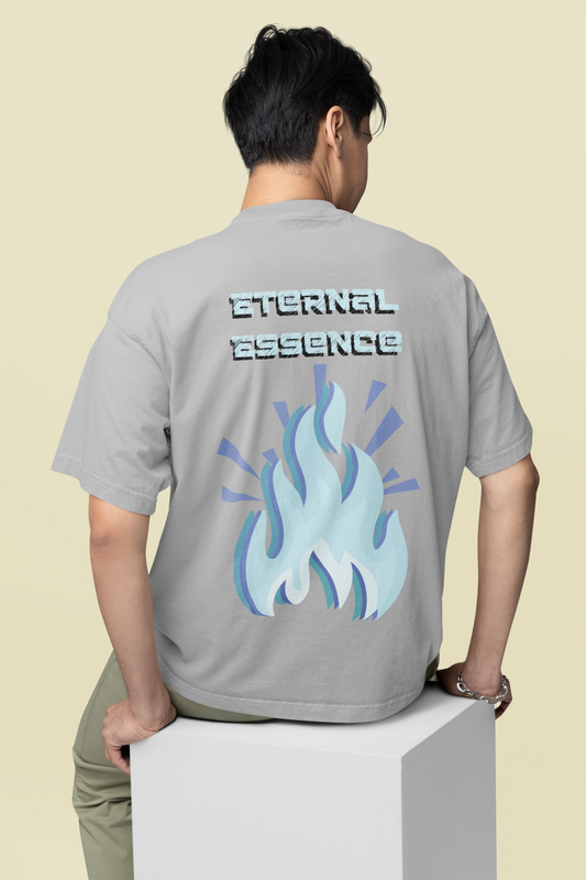 Back view of the heather grey Eternal Essence organic cotton t-shirt with a pastel graphic design, from Simply Pastels, a UK-based premium ethical clothing brand.