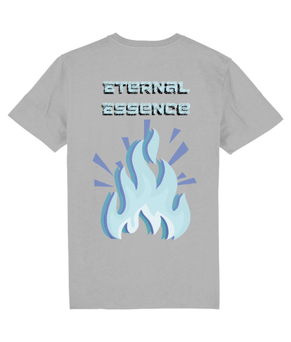 Back view of the heather grey Eternal Essence organic cotton t-shirt with a pastel graphic design, laid flat, from Simply Pastels, a UK-based premium ethical clothing brand.