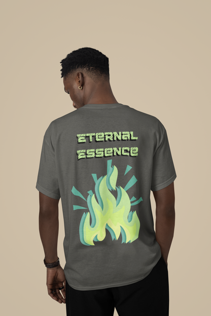 Back view of the khaki Eternal Essence organic cotton t-shirt with a pastel graphic design, from Simply Pastels, a UK-based premium ethical clothing brand.