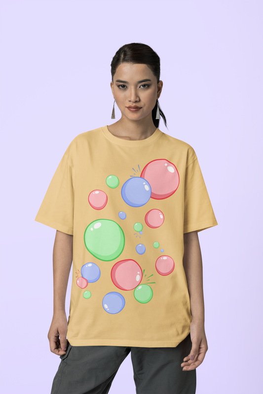 Front view of the nispero Ethereal organic cotton t-shirt with a pastel graphic design, from Simply Pastels, a UK-based premium ethical clothing brand.
