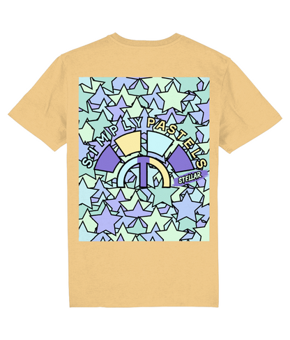 Back view of the nispero Stellar cotton t-shirt with a pastel graphic design, laid flat, from Simply Pastels, a UK-based premium ethical clothing brand.