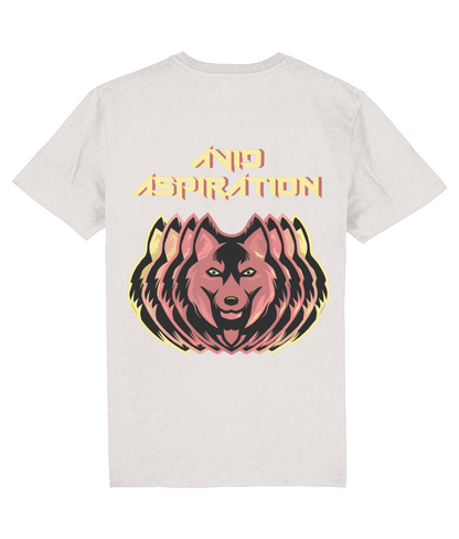 Back view of the off-white Avid Aspiration cotton t-shirt with a pastel graphic design, laid flat, from Simply Pastels, a UK-based premium ethical clothing brand.