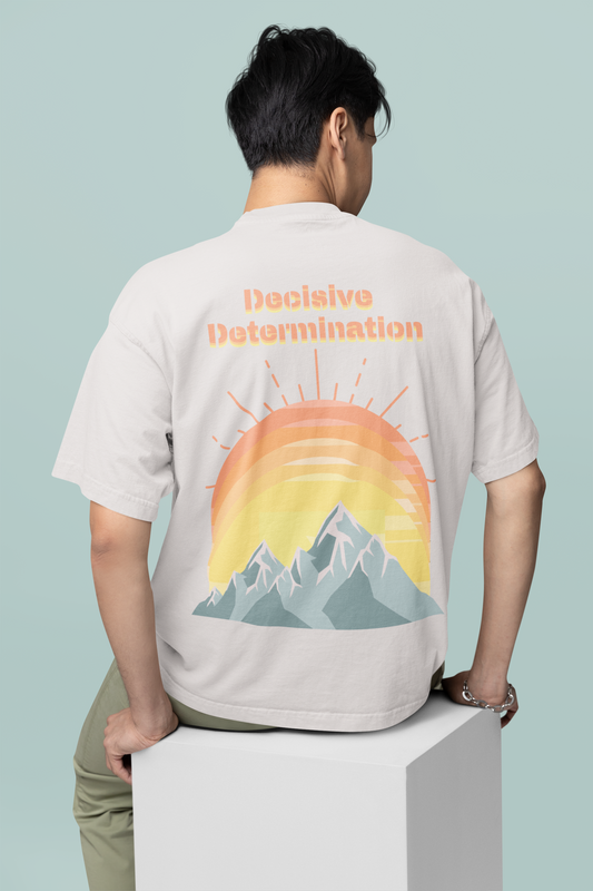 Back view of the off-white Decisive Determination organic cotton t-shirt with a pastel graphic design, from Simply Pastels, a UK-based premium ethical clothing brand.

