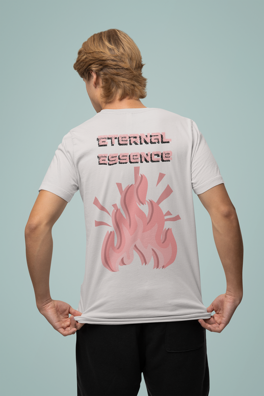 Back view of the off-white Eternal Essence organic cotton t-shirt with a pastel graphic design, from Simply Pastels, a UK-based premium ethical clothing brand.