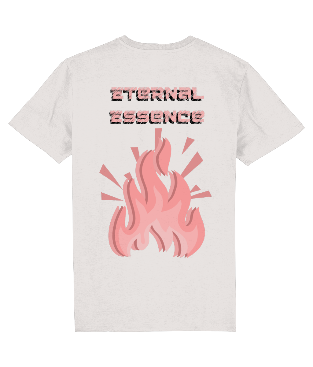 Back view of the off-white Eternal Essence cotton t-shirt with a pastel graphic design, laid flat, from Simply Pastels, a UK-based premium ethical clothing brand.