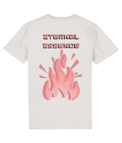Back view of the off-white Eternal Essence cotton t-shirt with a pastel graphic design, laid flat, from Simply Pastels, a UK-based premium ethical clothing brand.