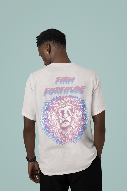 Back view of the off-white Firm Fortitude organic cotton t-shirt with a pastel graphic design, from Simply Pastels, a UK-based premium ethical clothing brand.

